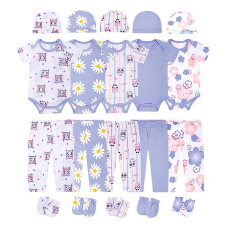 JY.COZY FOR BABY Baby Newborn Layette 20-Piece Sets Cotton Bodysuits Pants Sets for Baby Boys ＆ Girls Toddler Unisex Baby Gift Set with Adorable Patterns suitable for baby boys and girls, 0-3 Months
