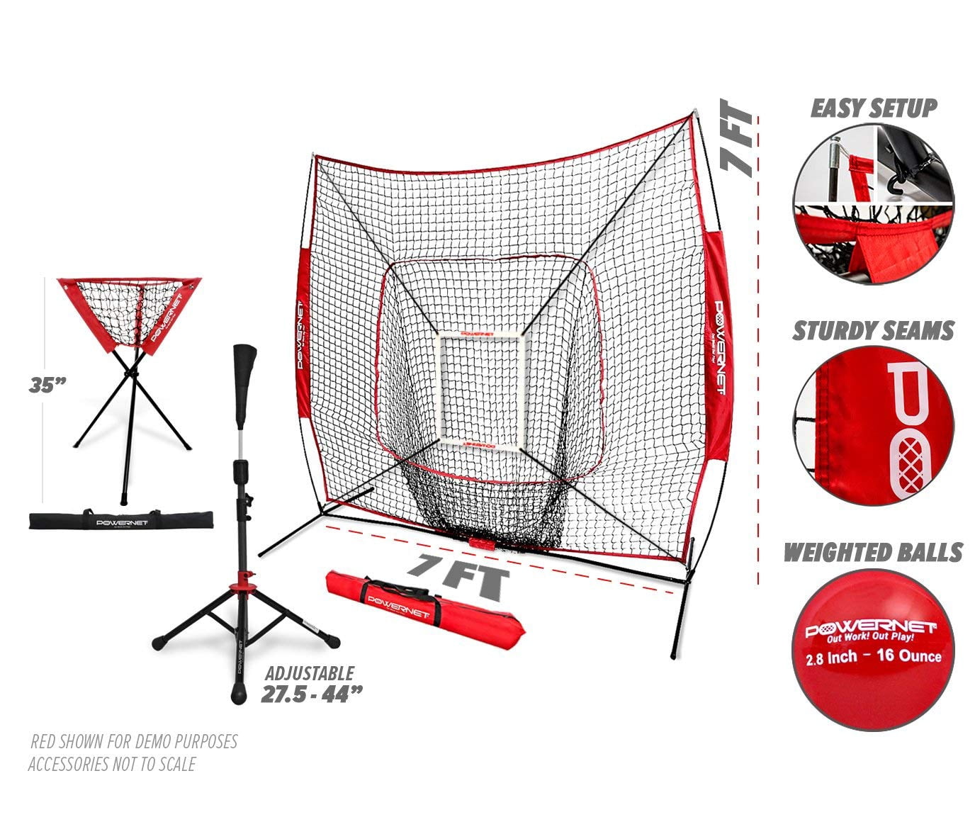 PowerNet DLX Pro Bundle (Baseball Softball Net w/ Strike Zone, 3 Training Balls, Travel Tee & Ball Caddy)