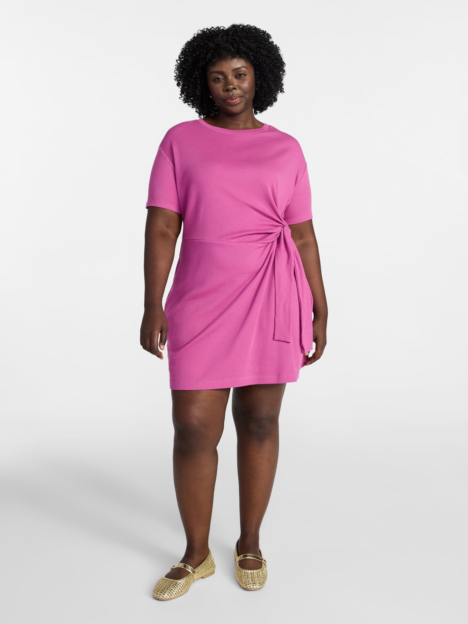 Terra & Sky Women’s Plus Front Twist Dress with Short Sleeve, Size 0X-5X