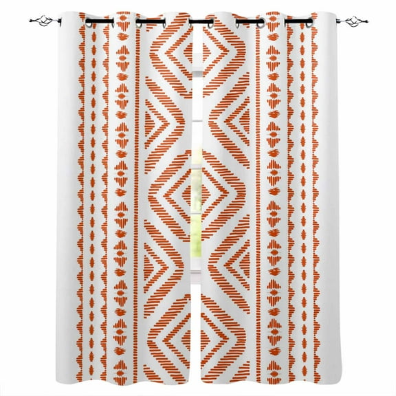 Fsddascl Orange Boho Blackout Curtains for Bedroom/Living Room, Thermal Insulated Kitchen Curtains, Vintage Southwestern Geometric Stripes Grommet Darkening Window Treatment Drapes 52"x63"x2