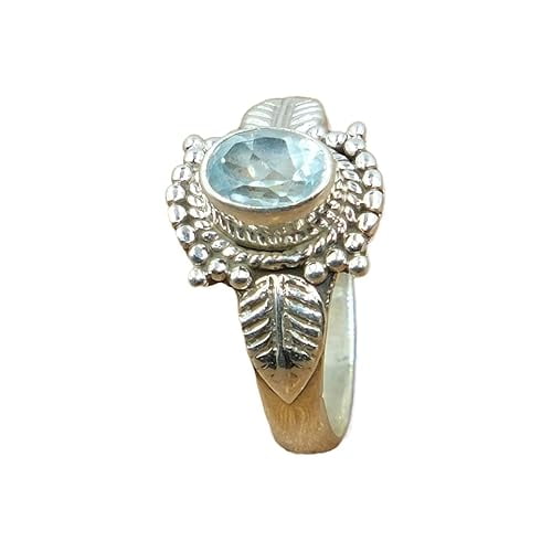 Blue Topaz Gemstone Pure 925 Sterling Silver Handmade Cut Stone Ring Valentines Day Gift Jewelry