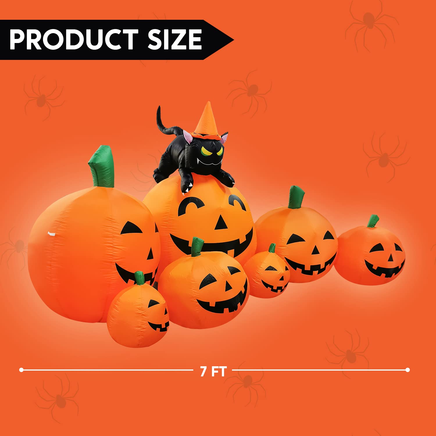 Joyfy 7 Ft Halloween Inflatable Pumpkin with Witch's Cat photo 5