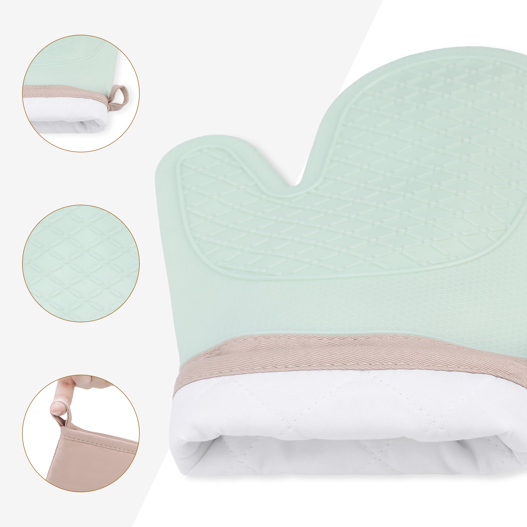 Unique Bargains 2pcs Soft Silicone and Cotton Heat-Resistant Oven Mitts Green 11.2" x 7.7"