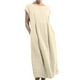 thumbnail image 1 of Vestido largo tipo caftán sin mangas con cuello redondo y bolsillos para mujer - Corte holgado, tejido de lino, informal/de fiesta para el verano - Tallas S-XXXXXL, 1 of 2