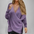 thumbnail image 2 of Women's Winter Warm Sweaters Solid Color Long Sleeved Knitted Loose V Neck Purple Fall Clothing (3XL), 2 of 8
