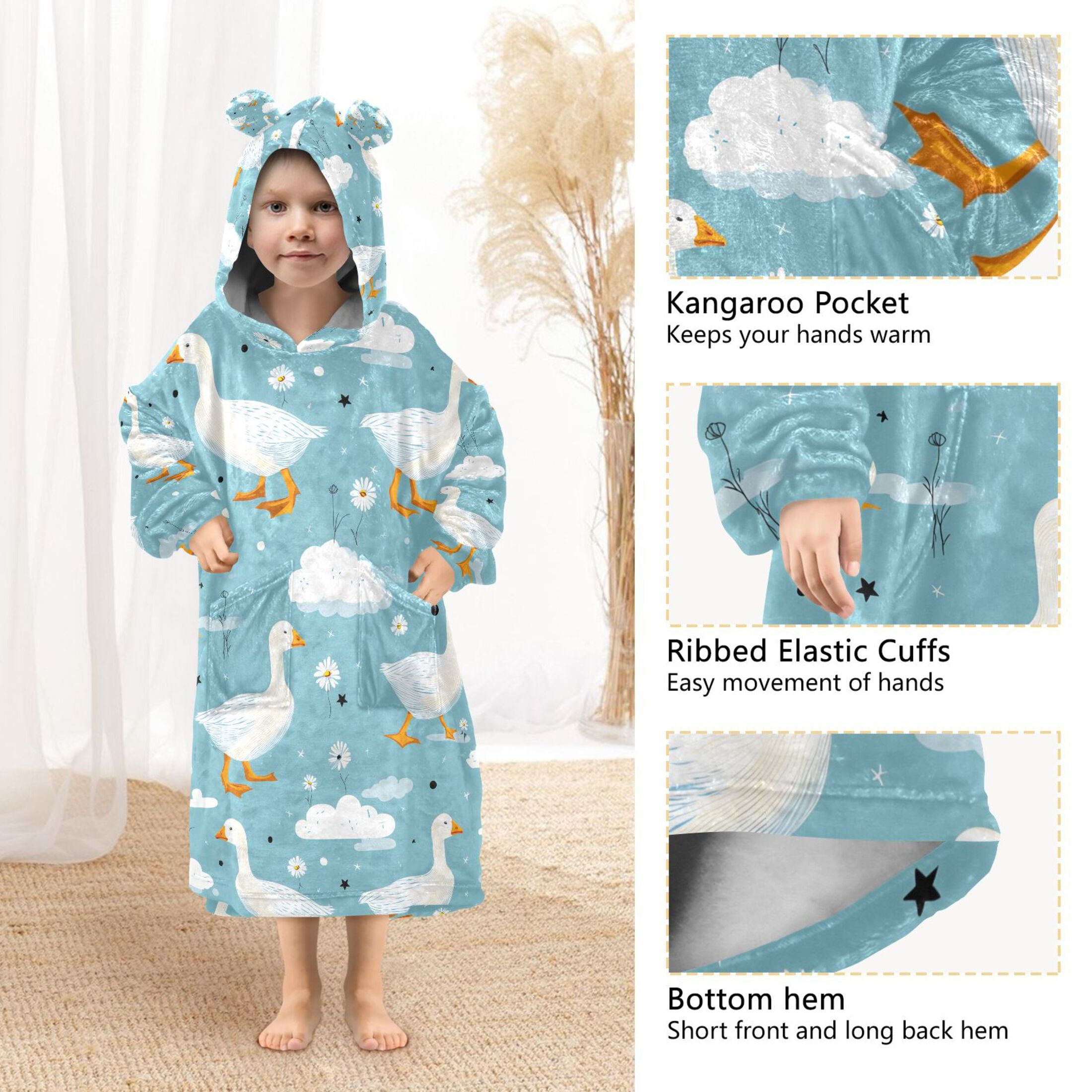 joogoo Wearable Blanket Hoodie for Duck Floral Oversized Sherpa Hooded 3-14 YR M