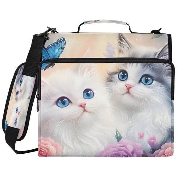 ALAZA Zipper Binder Cats Butterfly Roses Pattern 2 inch 3 Ring 500 Sheet Capacity Trapper Keeper File Folder Organizer Bag