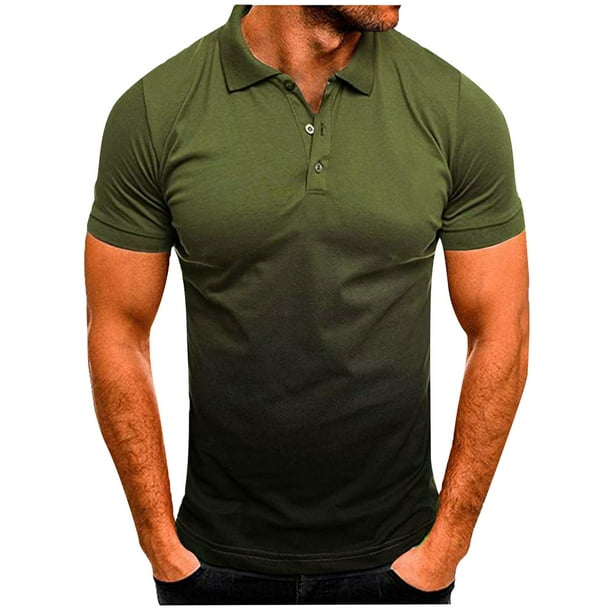 WANYNG polo shirts for men Casual Sports Gradient Lapel Sleeve Shirt Top mens shirt Army Green 3XL - Walmart.com