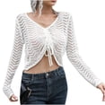 thumbnail image 1 of Womens Fall Fashion 2022! QLEICOM Sweaters for Women, Women's Drawstring Hollow V-neck Sweater Women's Loose Autumn And Winter Long-sleeved Sweater New On Clearance, 1 of 8