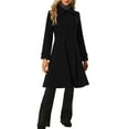thumbnail image 4 of INSPIRE CHIC Women's Vintage Solid A Line Double Breasted Collared Winter Overcoat L Black, 4 of 5