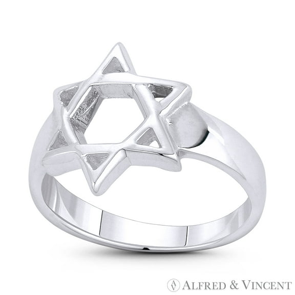 Star of David Jewish Emblem Religious Symbol Right-Hand Stackable Ring in .925 Sterling Silver