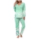 thumbnail image 2 of Puntoco Traje De Manga Larga + Pantalones Con Cuello En V Estampado Informal A La Moda Para Mujer Verde Menta S, 2 of 6