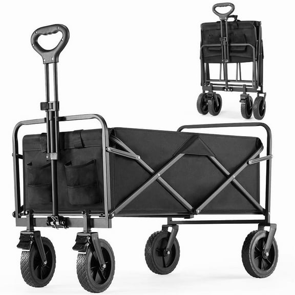 Collapsible Foldable Wagon Cart with All-Terrain Wheels, Large Capacity for Garden, Beach, Shopping, Sports and Camping, Heavy Utility