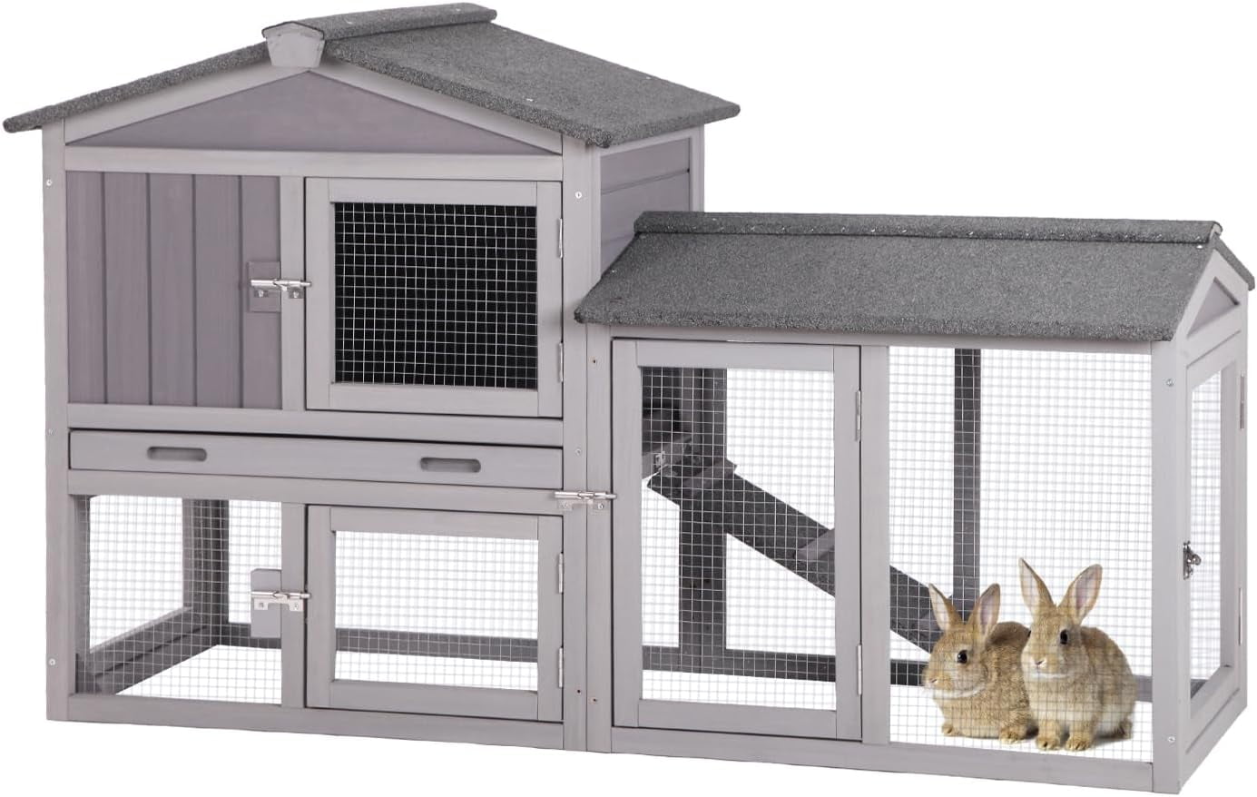 Aivituvin Chicken Coop for 2 Chickens, Wooden Duck House Outdoor Hen House Poultry Quail Cage-Expandable Design Rabbit Hutch No Leak Plastic Tray Bunny Cage Indoor