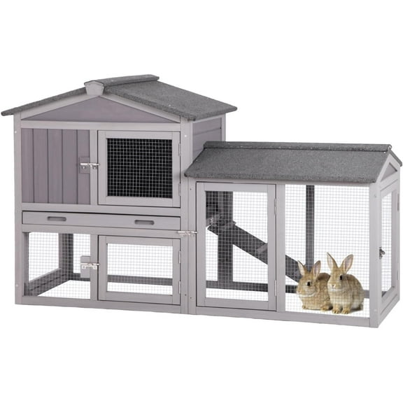 MEDEHOO Rabbit Hutch Outdoor No Leak Plastic Tray Bunny Cage Indoor with Large Run Space Extensible Chicken Coop