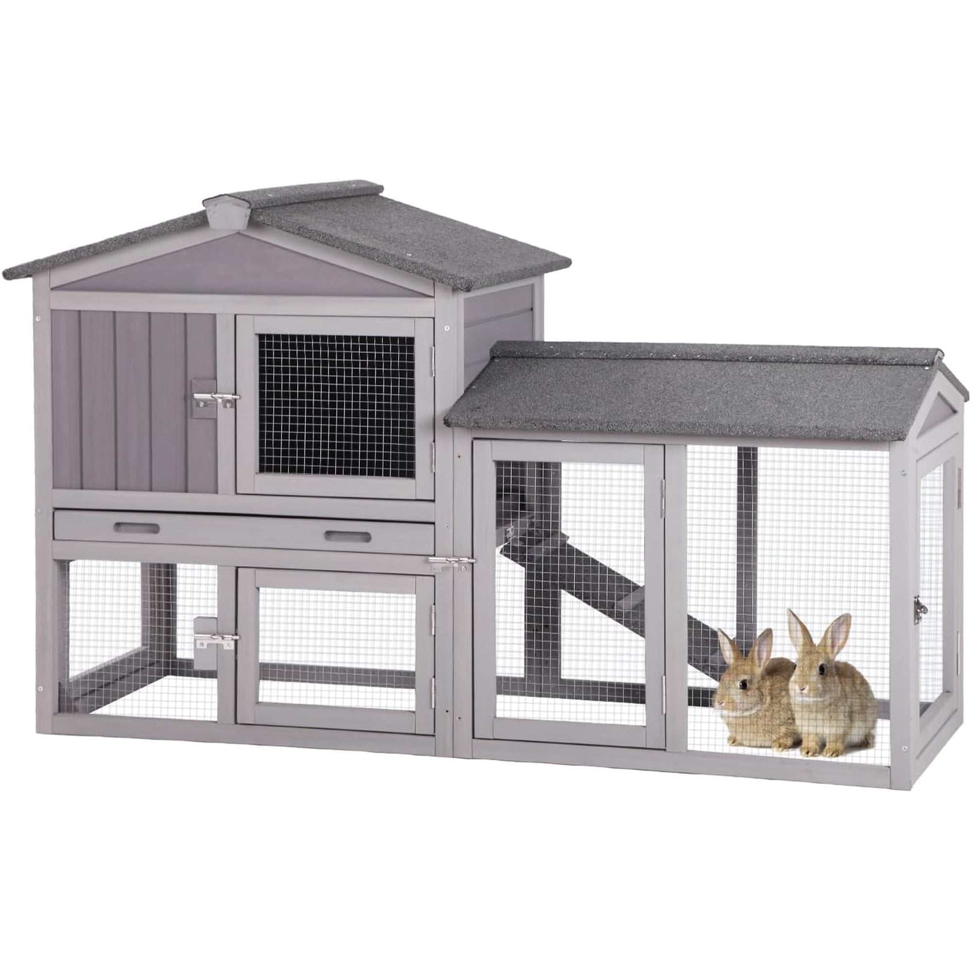 MEDEHOO Rabbit Hutch Outdoor No Leak Plastic Tray Bunny Cage Indoor with Large Run Space Extensible Chicken Coop
