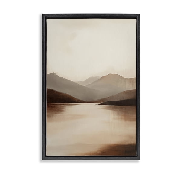 Stupell Industries Rustic Lodge Calming Mountains Brown Landscape Black Floating Frame Canvas Art, 17 x 25, by Petals Prints Design