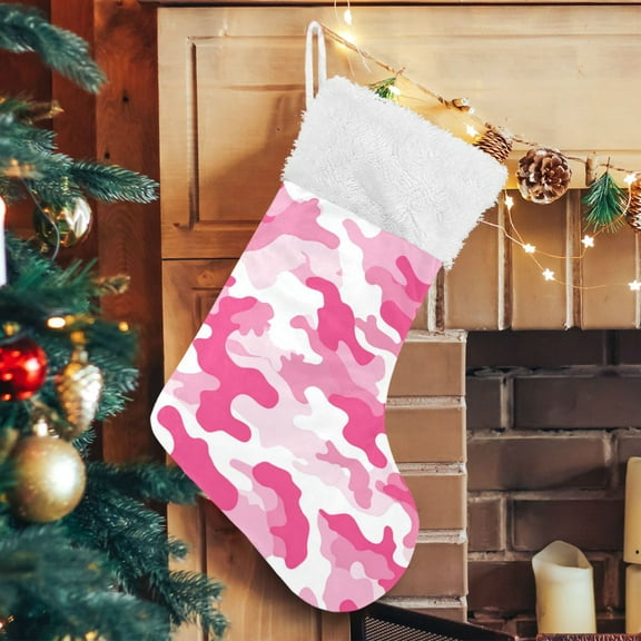 RMDQTR Christmas Stockings for Xmas Gifts - Large Size Festive Holiday Decor for Family Cute Pink Camouflage Pattern