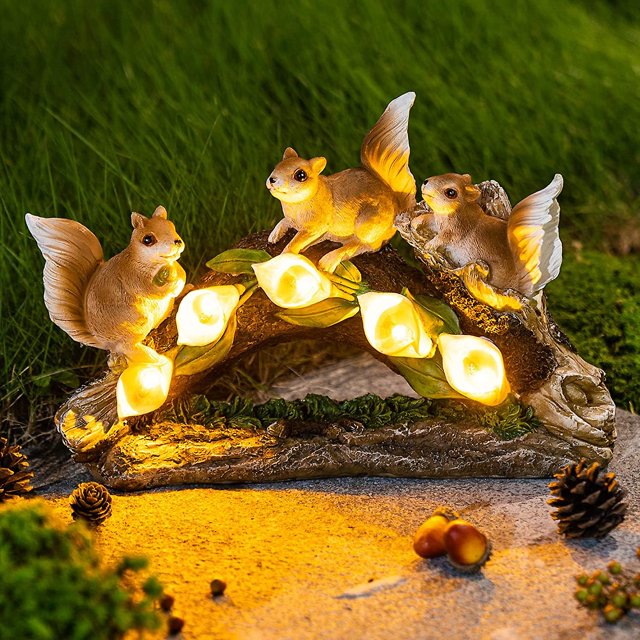 Figuras de Ardilla de Jardín YONGSHENG Estatua Solar Impermeable con 5 Luces de Lirio de Cala