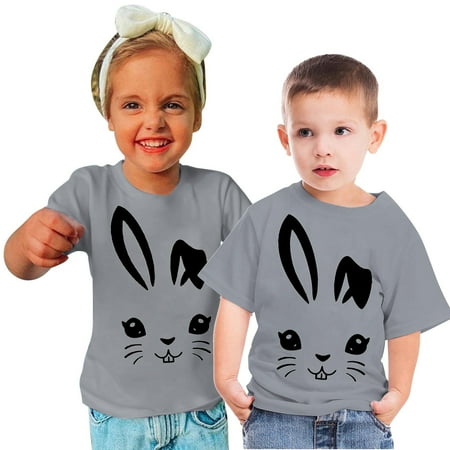 

Lilgiuy Boys Girls Easter Shirts Kids Bunny T-Shirt Cute Rabbit Print Shirt Toddler Easter Graphic Tee for Beach Holiday Vacation Travel Birthday(Gray 5-6 Years)