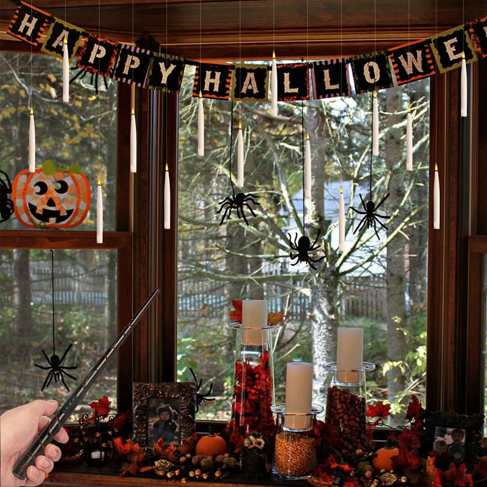 Hanging Floating Flameless Candles with Wand Flameless Taper Candles LED Candles Warm Light Christmas Candles Black A