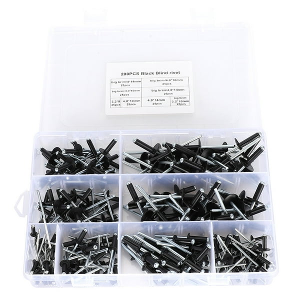 Kit de Remaches Ciegos NikouMX 200 Piezas Remache Ciego Negro Herramienta