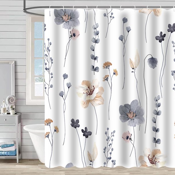 Juego de cortina de ducha floral de acuarela, cortina de ducha moderna y sencilla adecuada para decoración de baño, cortina de ducha de tela impermeable lavable, cortina de ducha individual 180*180 c