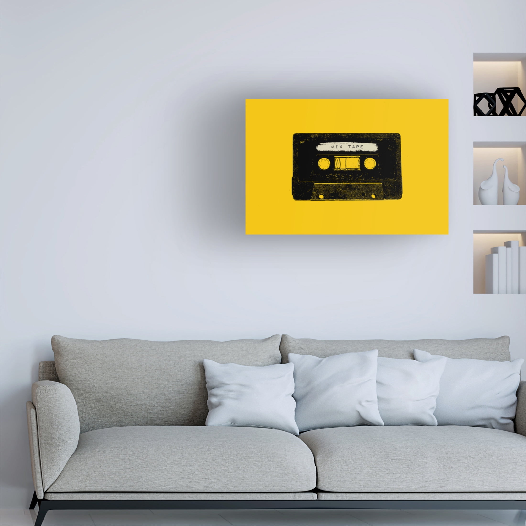 Canvas Wall Art - Tom Quartermaine 'Retro Yellow Cassette Tape' Wall Art for Living Room, Bedroom, or Office Décor by Trademark Fine Art - 47 x 30 Inches