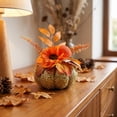 thumbnail image 4 of Artificial Glitter Pumpkin with Faux Dahlias and Autumn Leaves, 2026 Fall Thanksgiving Harvest Centerpiece, Farmhouse Tabletop Arrangement for Home Mantel Display, 4 of 6