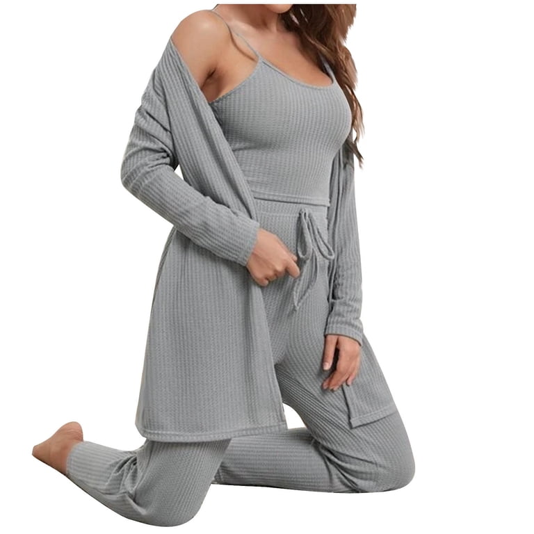 REORIAFEE Three Piece Outfits for Women 90s Themed Party Outfits Women's  Home Wear Casual Knit Suspender Top Pants Robe Pajamas Three Piece Set Gray  S - Walmart.com