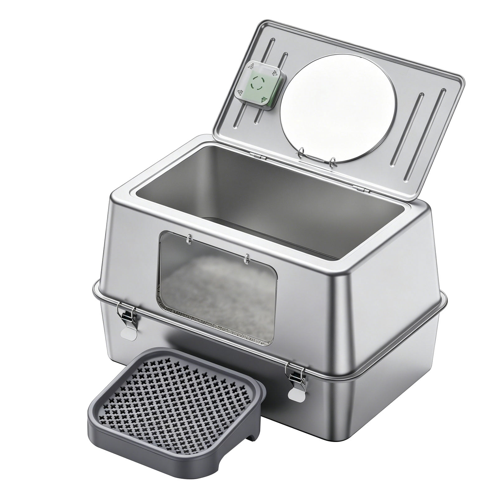Stainless Steel Litter Box with Lid, Fully Enclosed Metal Cat Litter Box, Leak-Proof, Clumping Litter for Large, Multi-Cats