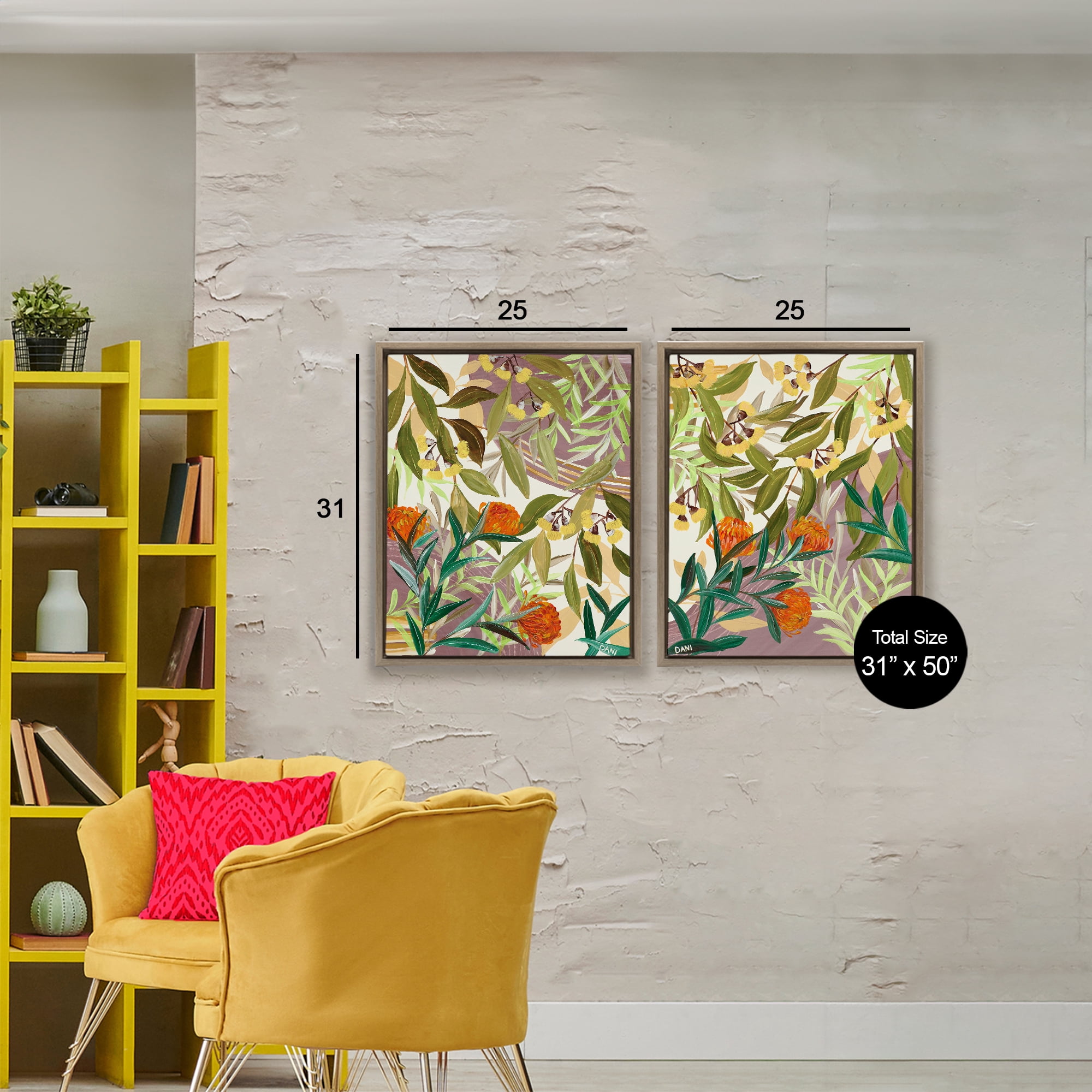 Stupell Industries Walk With Me Botanicals 2 Piece Brown Framed Floater Canvas Set, design by Dani Heyward