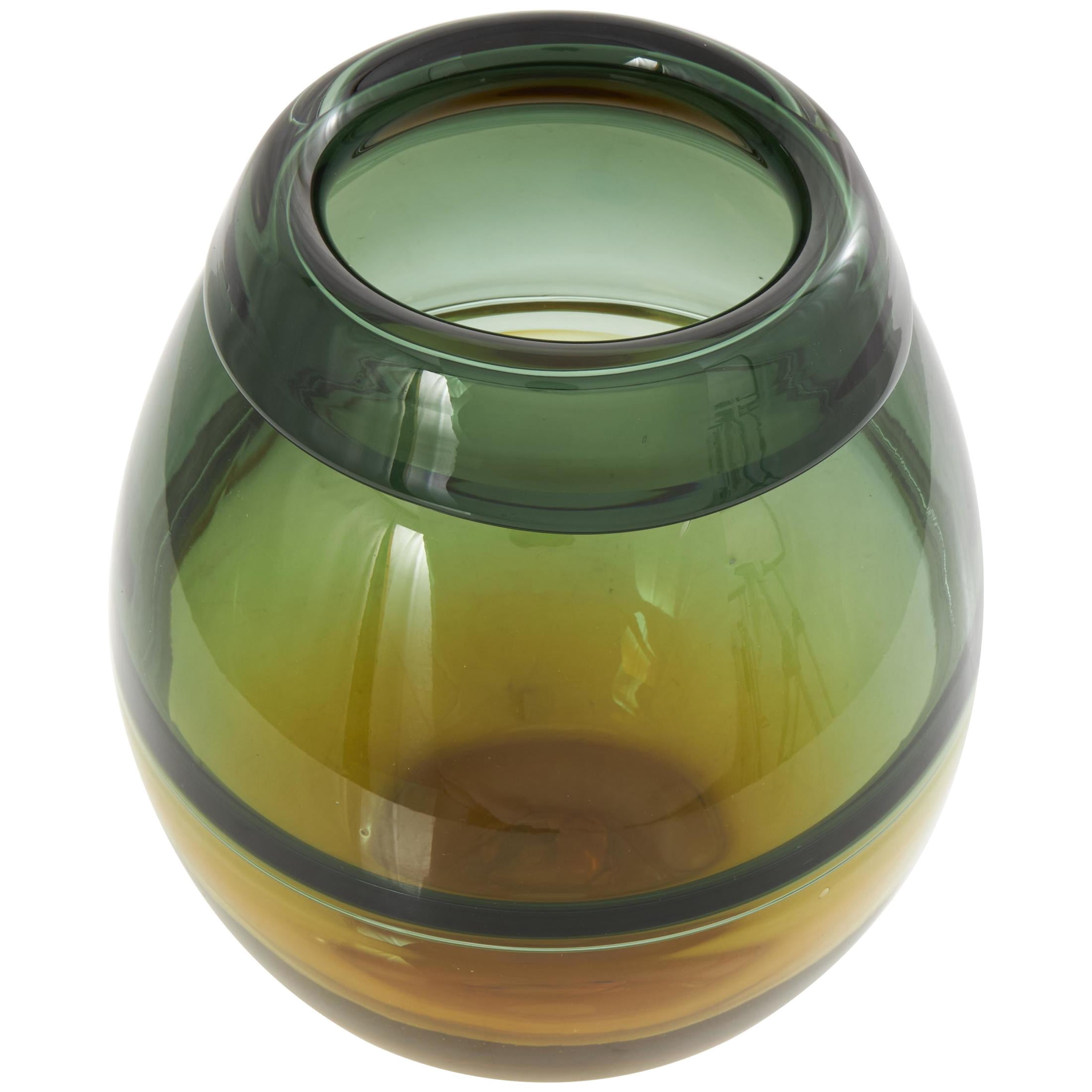 DecMode 11" Handmade Ombre Green Glass Vase with Yellow Base