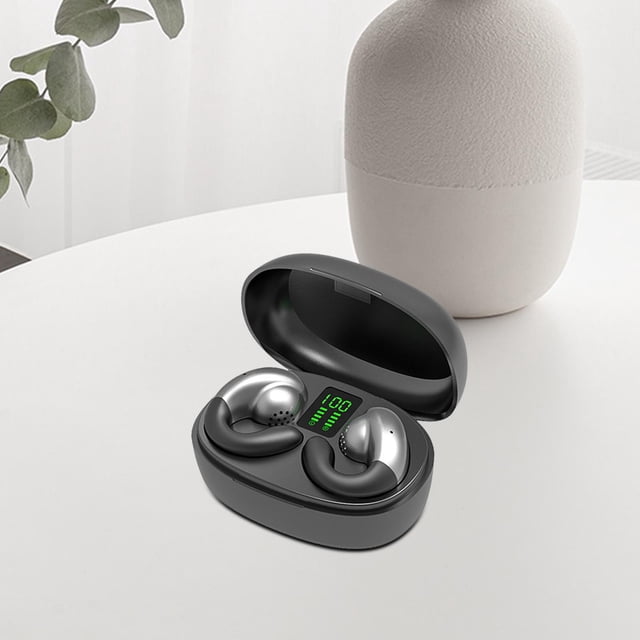 Auriculares con clip V5.3 Pantalla LED Auriculares estéreo ergonómicos para juegos para todos los inteligentes Negro