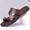 Brown, variant on Men Brown Cross Strap Toe Ring Leather Slide Sandals Minimalist Flat Casual Slippers