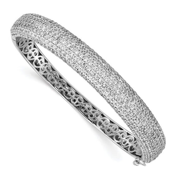 Sterling Silver Pavé Rhodium-plated 384 Stone CZ Hinged Bangle