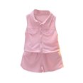 thumbnail image 1 of Zpanxa Girls Summer Short Sets Solid Color Comfortable Short Sleeve Round Neck Blouses Sets 4-5 Years, 1 of 6