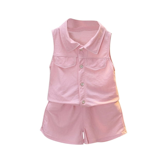 Zpanxa Girls Summer Short Sets Solid Color Comfortable Short Sleeve Round Neck Blouses Sets 4-5 Years