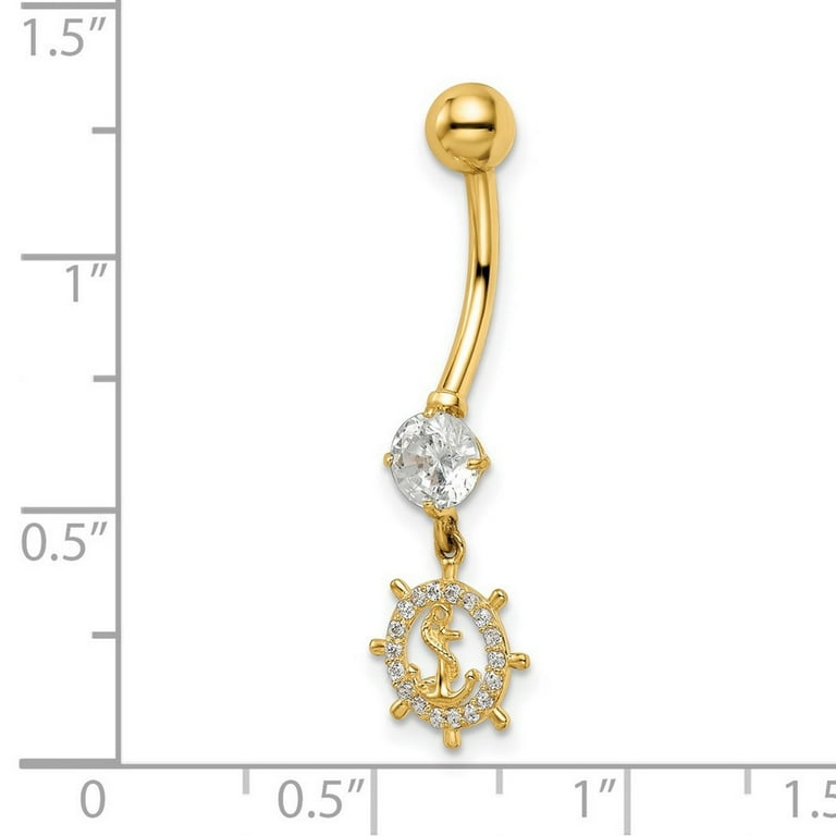 14k Yellow Gold CZ Anchor and Ships Wheel Belly Ring 14k Yellow Gold CZ Anchor and Ships Wheel Belly Ring