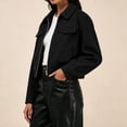 thumbnail image 4 of cocolona Jackets for Women Solid Color Lapel Long Sleeve Crop Coat Loose Casual Zipper Fall Winter Outerwear, 4 of 7