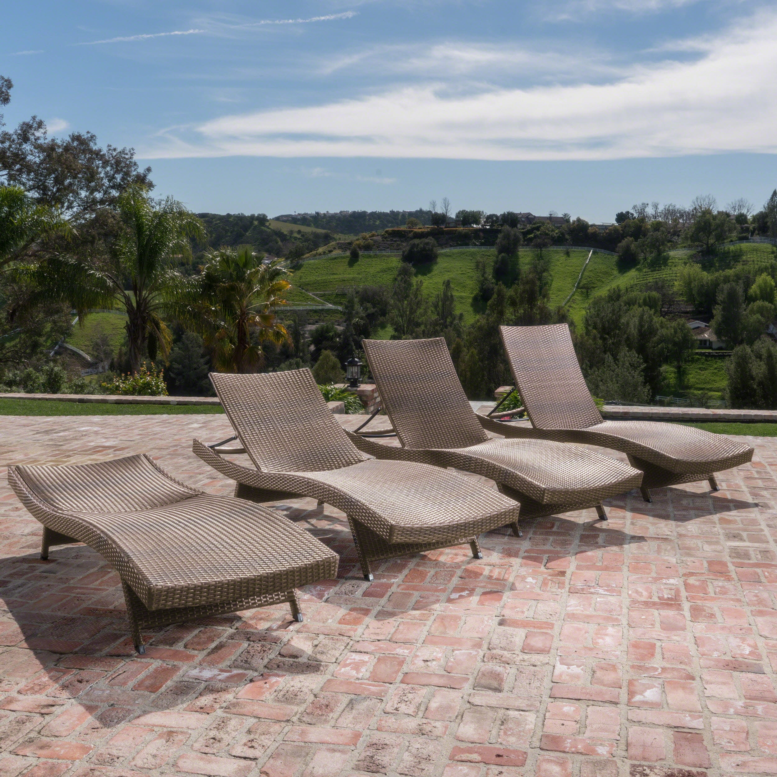 Anthony Outdoor Wicker Armless Chaise Lounge, Set of 4 ...
