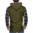 thumbnail image 4 of LODIENY Athletic Hoodie Tops for Men Lightweight Regular Fit Casual Buffalo Plaid Patchwork Long Sleeve Drawstring Henley Hooded Pullover Sweatshirts with Pockets Army Green L, 4 of 4