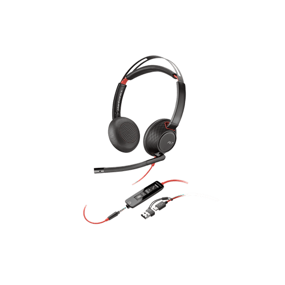 Poly Blackwire 5220 Stereo USB-C Headset  3.5mm Plug  USB-C/A Adapter