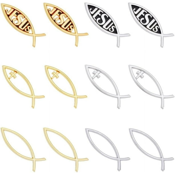 12 pegatinas de pez Jesús pequeño en 2 colores, doradas, acrílicas, con emblema de pez, platino, impermeables, autoadhesivas, con diseño de amor y paz.