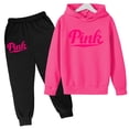 thumbnail image 5 of Sudadera con capucha para niños con estampado de letras rosas, abrigo y pantalones para niñas, 2 piezas, ropa de 3 a 12 años, conjunto deportivo de moda informal y encantador, 5 of 5