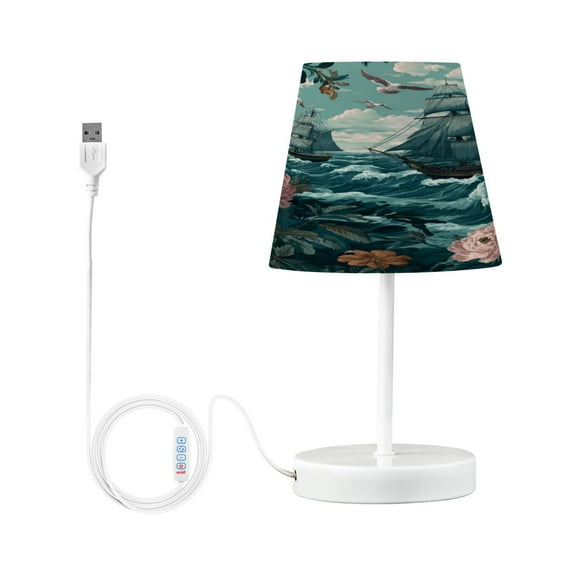 Table Lamps 3 Color 10 Way Dimmable LED Nightstand Lamp for Bedroom, Living Room, Home Office Elegant Nautical Scene Small