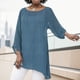 thumbnail image 4 of Gibobby Blusa Manga Larga Mujer Blusa holgada de lino con dobladillo irregular de manga larga de talla grande para mujer, blusa tipo túnica de verano para mujer（Azul， XXXL), 4 of 5