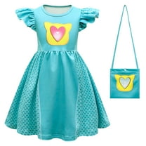 Superhero Kittens Costume Dress for Girls, Halloween Short Sleeve Fancy Dress w/Bag, Size 2-8T