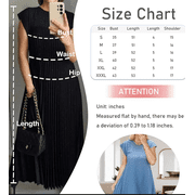 Women's Pleated Church Maxi Dresses Summer Casual Short Sleeve Crew Neck Flowy Loose Long Dresses with Pockets