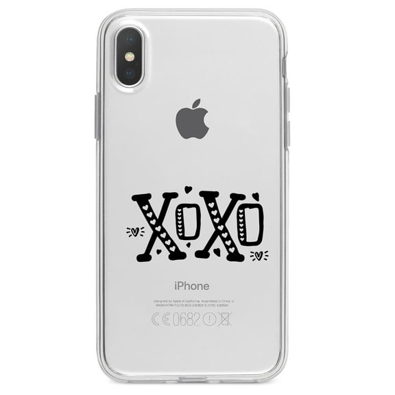DistinctInk Clear Shockproof Hybrid Case for iPhone XS Max (6.5" Screen) - TPU Bumper Acrylic Back Tempered Glass Screen Protector - XOXO Black Hearts Valentine
